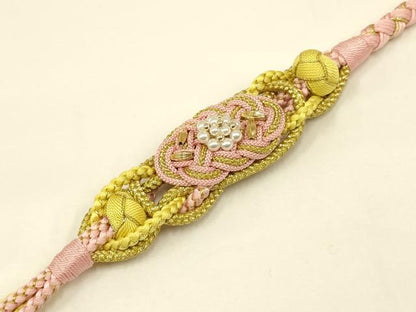 平和屋着物●和装小物 振袖用帯締め 装飾 パール あわじ玉 金糸 逸品 未使用 AAAV5888ay