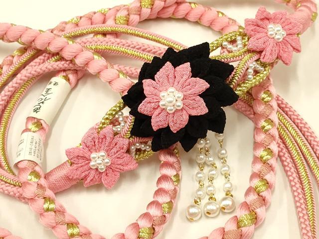平和屋着物●和装小物　振袖用帯締め　装飾　つまみ細工　パール　金糸　撚り房　逸品　未使用　AAAV5890ay