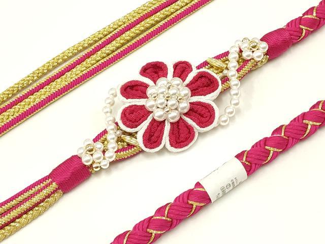 平和屋着物●和装小物 振袖用帯締め 装飾 パール つまみ細工 金糸 逸品 未使用 AAAV5893ay