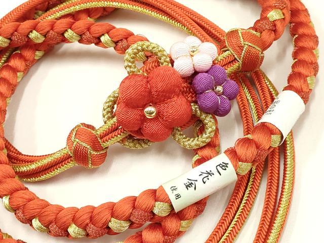 平和屋着物●和装小物　振袖用帯締め　装飾　ちりめん細工　あわじ玉　金糸　撚り房　逸品　未使用　AAAV5894ay