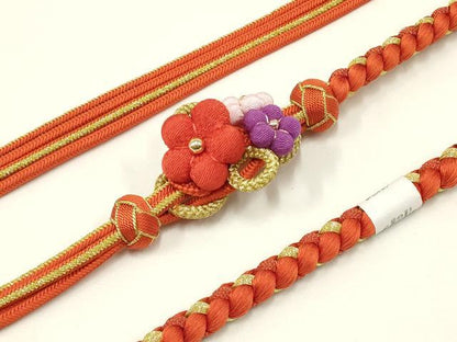 平和屋着物●和装小物　振袖用帯締め　装飾　ちりめん細工　あわじ玉　金糸　撚り房　逸品　未使用　AAAV5894ay