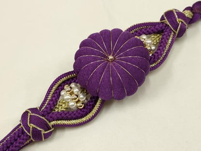 平和屋着物●和装小物 振袖用帯締め 装飾 ちりめん細工 パール あわじ玉 金糸 撚り房 逸品 未使用 AAAV5896ay