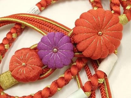 平和屋着物●和装小物 振袖用帯締め 装飾 ちりめん細工 金糸 撚り房 逸品 未使用 AAAV5900ay