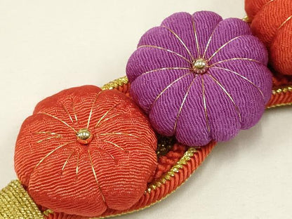 平和屋着物●和装小物 振袖用帯締め 装飾 ちりめん細工 金糸 撚り房 逸品 未使用 AAAV5900ay