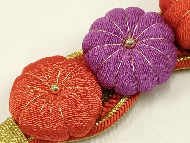 平和屋着物●和装小物 振袖用帯締め 装飾 ちりめん細工 金糸 撚り房 逸品 未使用 AAAV5900ay