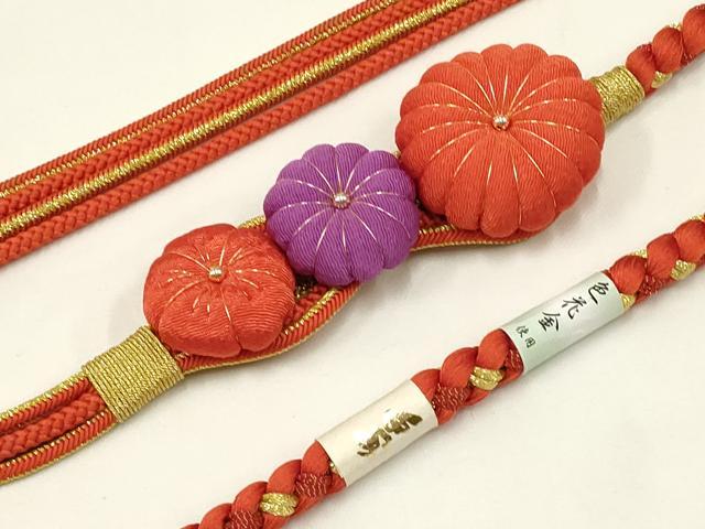 平和屋着物●和装小物 振袖用帯締め 装飾 ちりめん細工 金糸 撚り房 逸品 未使用 AAAV5900ay