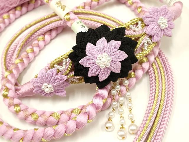 平和屋着物●和装小物　振袖用帯締め　装飾　つまみ細工　パール　金糸　撚り房　逸品　未使用　AAAV5901ay