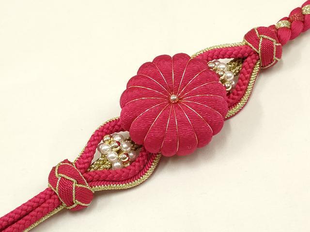 平和屋着物●和装小物　振袖用帯締め　装飾　ちりめん細工　パール　あわじ玉　金糸　撚り房　逸品　未使用　AAAV5903ay