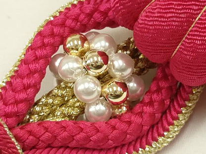 平和屋着物●和装小物　振袖用帯締め　装飾　ちりめん細工　パール　あわじ玉　金糸　撚り房　逸品　未使用　AAAV5903ay