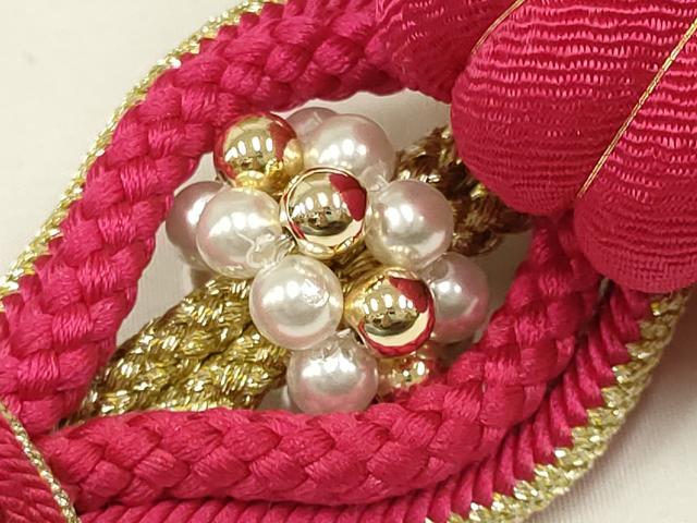 平和屋着物●和装小物　振袖用帯締め　装飾　ちりめん細工　パール　あわじ玉　金糸　撚り房　逸品　未使用　AAAV5903ay