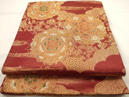 平和屋着物◎六通柄袋帯 正倉院花文 金銀糸 正絹 逸品 AAAV6593dt