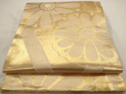 平和屋着物◎全通柄袋帯 舞花文 金糸 正絹 逸品 AAAV6605dt