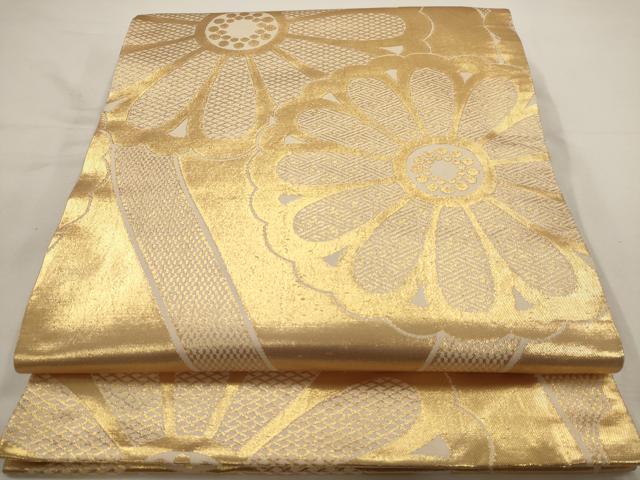 平和屋着物◎全通柄袋帯 舞花文 金糸 正絹 逸品 AAAV6605dt