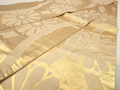 平和屋着物◎全通柄袋帯 舞花文 金糸 正絹 逸品 AAAV6605dt