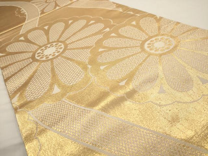 平和屋着物◎全通柄袋帯 舞花文 金糸 正絹 逸品 AAAV6605dt
