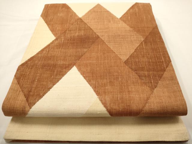 平和屋着物◎太鼓柄袋帯　紬地　幾何学文　正絹　逸品　AAAV6608dt