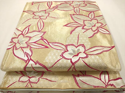 平和屋着物◎六通柄袋帯 草花文 銀糸 正絹 逸品 AAAV6616dt