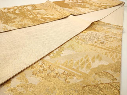 平和屋着物◎佐賀錦 六通柄袋帯 風景文 金糸 正絹 逸品 AAAV6621dt