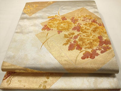 平和屋着物◎六通柄袋帯 草花文 金糸 引箔 正絹 逸品 AAAV6623dt