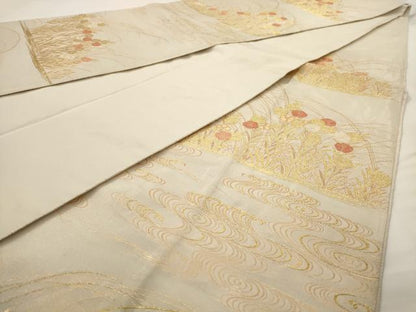 平和屋着物◎六通柄袋帯　草花文　金糸　正絹　逸品　AAAV6632dt