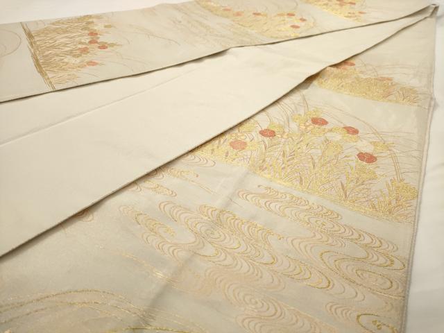 平和屋着物◎六通柄袋帯　草花文　金糸　正絹　逸品　AAAV6632dt