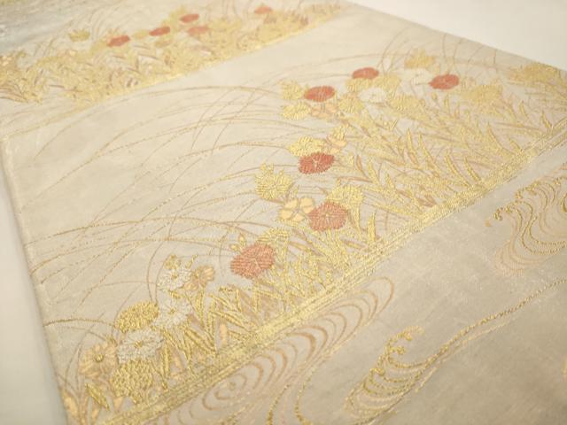 平和屋着物◎六通柄袋帯　草花文　金糸　正絹　逸品　AAAV6632dt