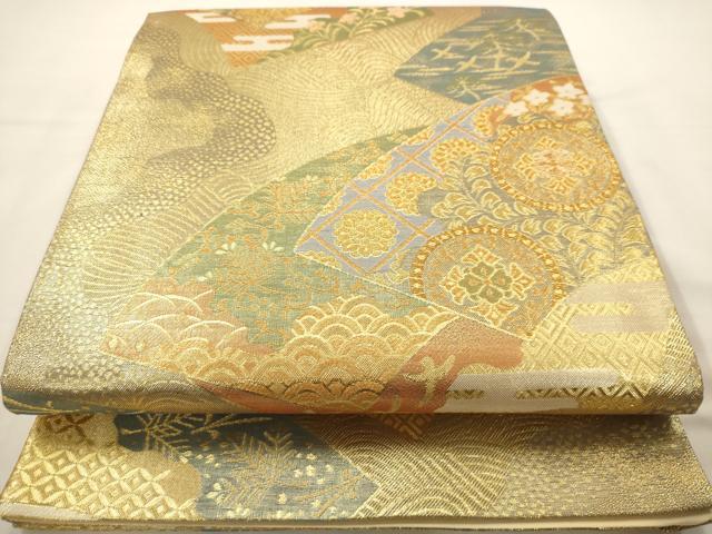 平和屋着物◎六通柄袋帯 吉祥道長文様 金糸 正絹 逸品 AAAV6633dt