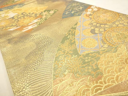 平和屋着物◎六通柄袋帯 吉祥道長文様 金糸 正絹 逸品 AAAV6633dt