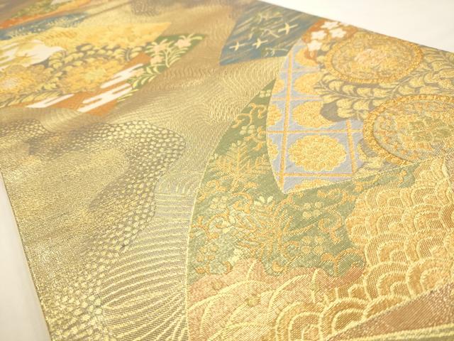 平和屋着物◎六通柄袋帯 吉祥道長文様 金糸 正絹 逸品 AAAV6633dt