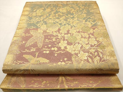 平和屋着物◎六通柄袋帯 瑞島松花文 金糸 正絹 逸品 AAAV6636dt