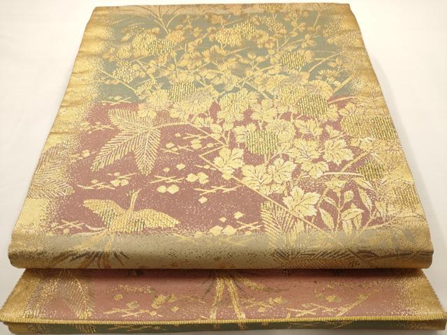 平和屋着物◎六通柄袋帯 瑞島松花文 金糸 正絹 逸品 AAAV6636dt