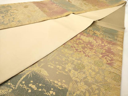 平和屋着物◎六通柄袋帯 瑞島松花文 金糸 正絹 逸品 AAAV6636dt