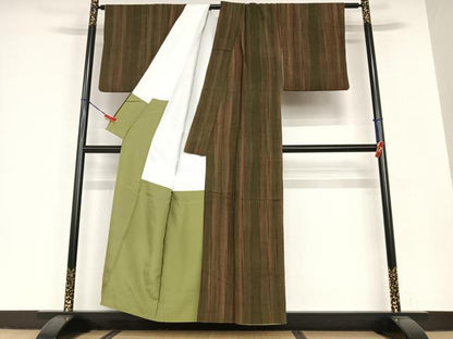 平和屋着物●上質な紬 絞り 縞 正絹 逸品 AAAV7031zg