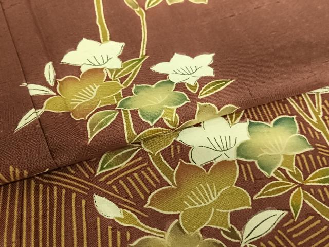 平和屋着物●訪問着 紬地 手描き 枝花文 正絹 逸品 AAAV7032zg