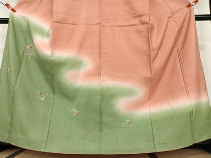 平和屋着物●訪問着 紬地 刺繍 草花文 暈し染め 正絹 逸品 AAAV7036zg