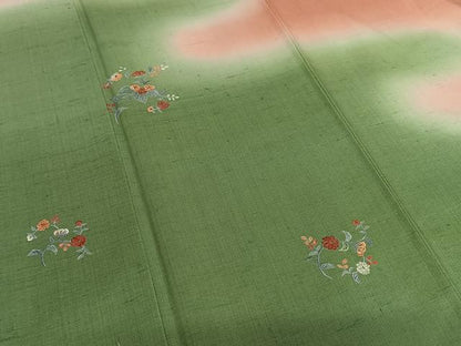 平和屋着物●訪問着 紬地 刺繍 草花文 暈し染め 正絹 逸品 AAAV7036zg