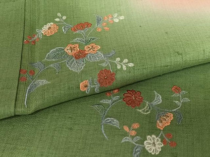 平和屋着物●訪問着 紬地 刺繍 草花文 暈し染め 正絹 逸品 AAAV7036zg
