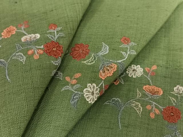 平和屋着物●訪問着 紬地 刺繍 草花文 暈し染め 正絹 逸品 AAAV7036zg