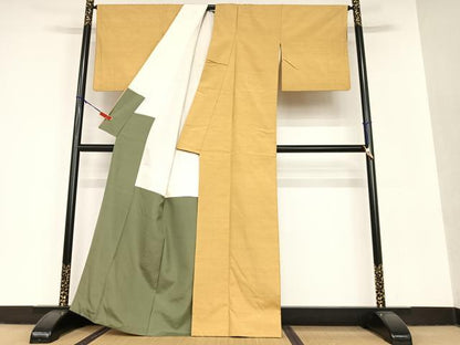 平和屋着物●上質な紬 色無地 狐色 正絹 逸品 AAAV7054zg