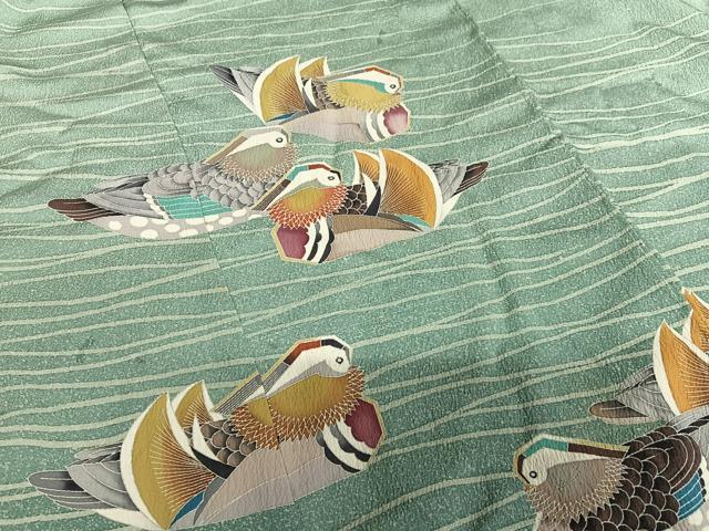 平和屋着物●訪問着　友禅　流水鴛鴦文　暈し染め　仮絵羽　正絹　逸品　未使用　AAAV7056zg