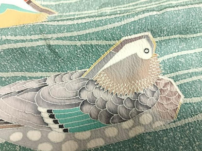 平和屋着物●訪問着　友禅　流水鴛鴦文　暈し染め　仮絵羽　正絹　逸品　未使用　AAAV7056zg