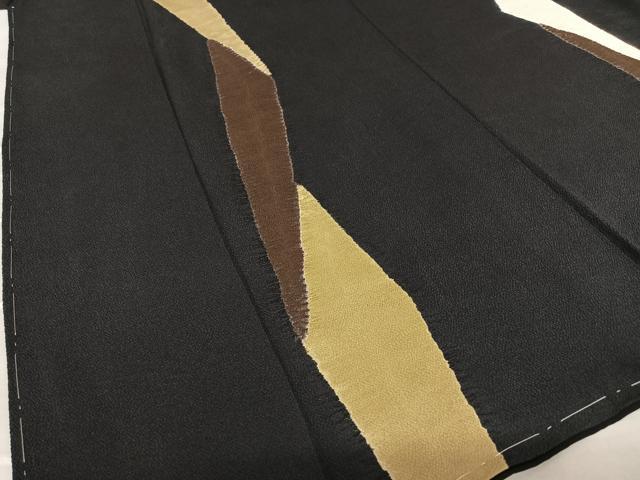 平和屋着物●上質な小紋 絞り 変わり縞 黒地 鬼しぼ縮緬 正絹 逸品 未使用 AAAV7071zg