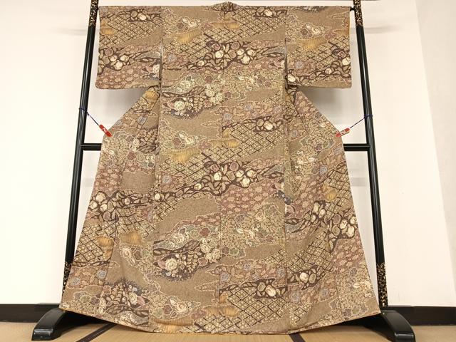 平和屋着物●上質な小紋　草花文　金彩　正絹　逸品　AAAV7072zg