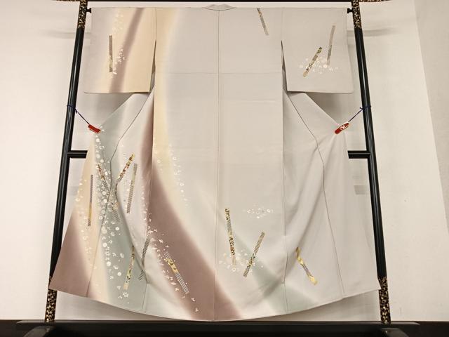 平和屋着物●訪問着 駒刺繍 短冊花文 暈し染め 金彩 正絹 逸品 AAAV7075zg