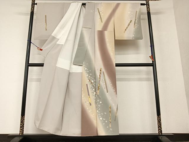 平和屋着物●訪問着 駒刺繍 短冊花文 暈し染め 金彩 正絹 逸品 AAAV7075zg