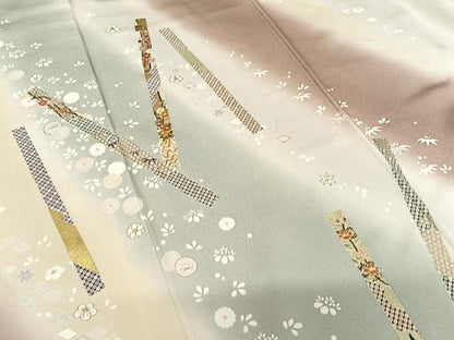 平和屋着物●訪問着 駒刺繍 短冊花文 暈し染め 金彩 正絹 逸品 AAAV7075zg