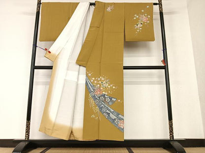 平和屋着物●訪問着 短冊花文 金彩 正絹 逸品 AAAV7076zg