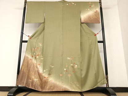 平和屋着物●訪問着　笹梅文　暈し染め　金彩　正絹　逸品　AAAV7083zg