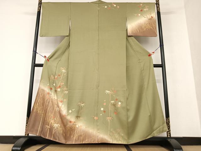平和屋着物●訪問着　笹梅文　暈し染め　金彩　正絹　逸品　AAAV7083zg