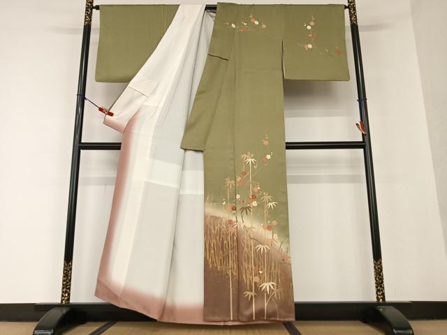 平和屋着物●訪問着　笹梅文　暈し染め　金彩　正絹　逸品　AAAV7083zg